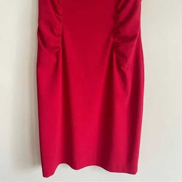 Sharagano Vintage RED Sleeveless Sexy Ruched Dress Women’s Size 10 - Picture 4 of 12